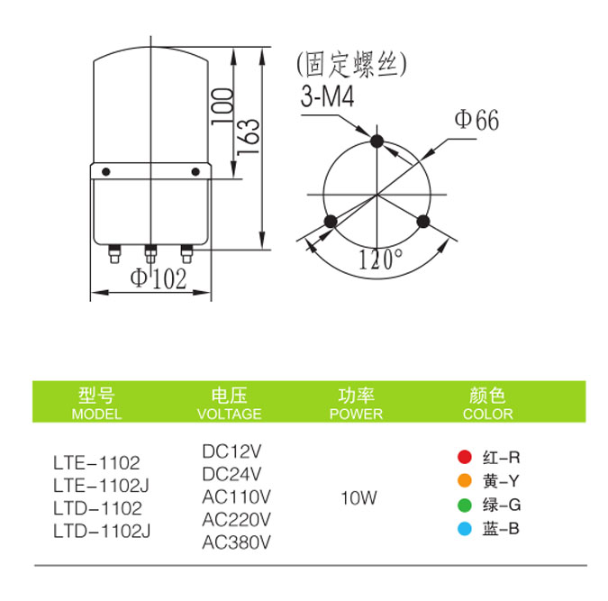 Φ100mm LTE-1102旋轉(zhuǎn)警示燈參數(shù)